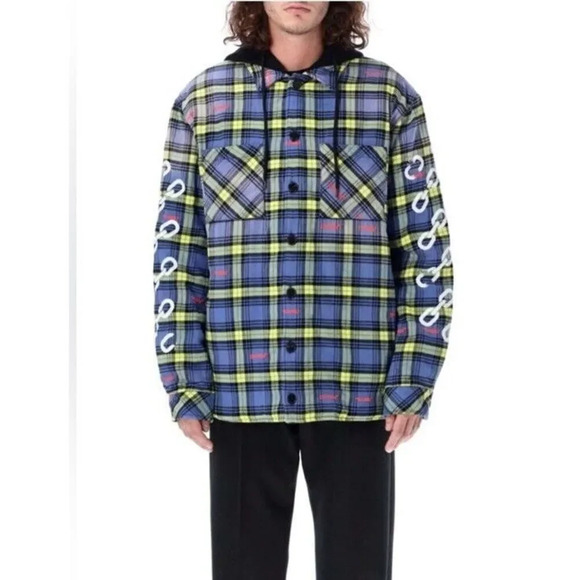 OFF WHITE Embroidered Flannel Padded Jacket size medium men’s coat NEW - Picture 2 of 15